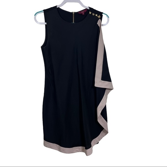 Ted Baker London Woman’s Bolty Drape Dress US 6 Asymmetrical Sheath Black & Pink - Picture 6 of 12